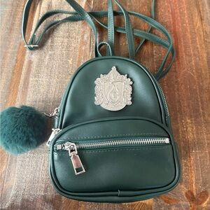 Elegant Dark Green Backpack with Pom Pom